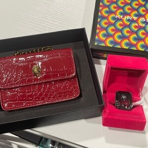 Bundle Kurt Geiger Red Croc-Embossed Clutch with Gold Chain and stunning Ring